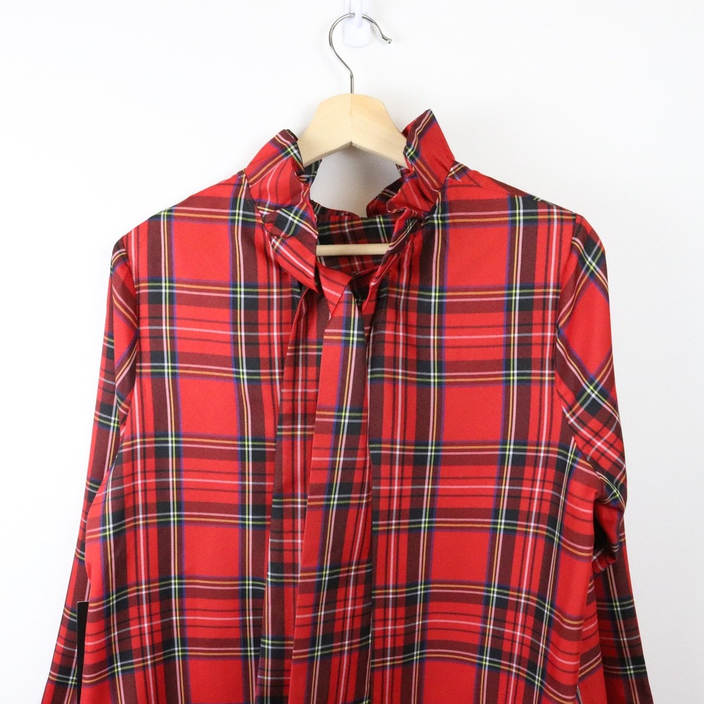 NWT Tuckernuck Daphne Dress Large Royal Stewart Tartan Plaid Ruffle Neck Tie - Picture 5 of 11